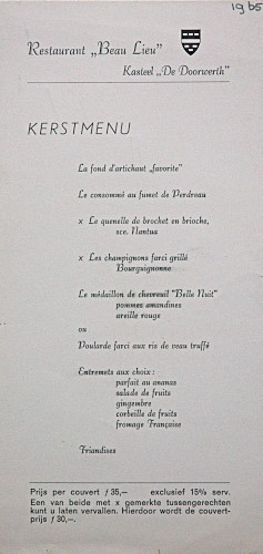 menu uit 1965, kasteel Doorwerth