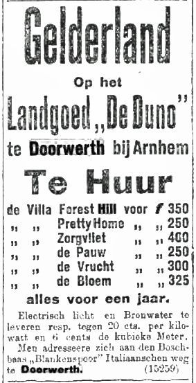 Op de Duno te huur 1915, Doorwerth